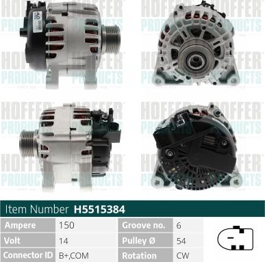 Hoffer H5515384 - Alternator autospares.lv