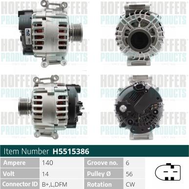 Hoffer H5515386 - Alternator autospares.lv