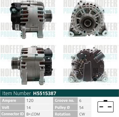 Hoffer H5515387 - Alternator autospares.lv