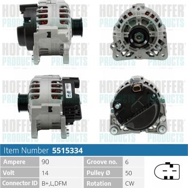 Hoffer H5515334 - Alternator autospares.lv