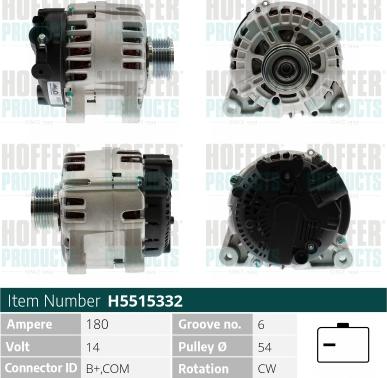 Hoffer H5515332 - Alternator autospares.lv