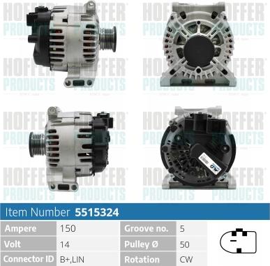 Hoffer H5515324P - Alternator autospares.lv