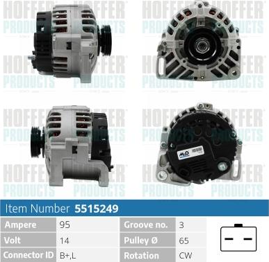 Hoffer H5515249 - Alternator autospares.lv