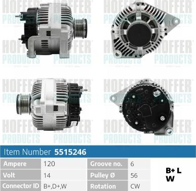 Hoffer H5515246 - Alternator autospares.lv