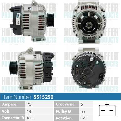 Hoffer H5515250 - Alternator autospares.lv