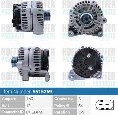 Hoffer H5515269 - Alternator autospares.lv