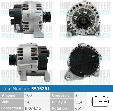 Hoffer H5515261 - Alternator autospares.lv