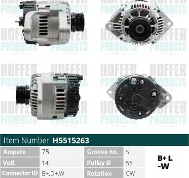 Hoffer H5515263 - Alternator autospares.lv