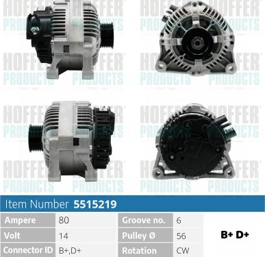 Hoffer H5515219 - Alternator autospares.lv