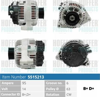 Hoffer H5515213 - Alternator autospares.lv