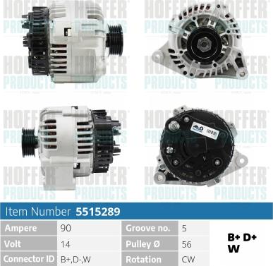 Hoffer H5515289 - Alternator autospares.lv