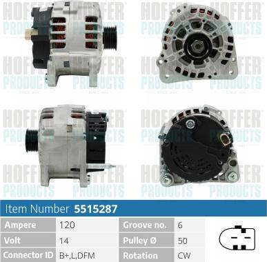 Hoffer H5515287 - Alternator autospares.lv