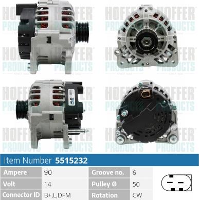 Hoffer H5515232 - Alternator autospares.lv