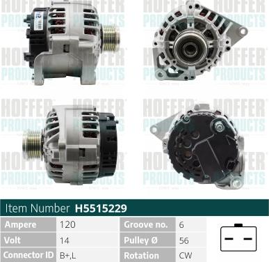 Hoffer H5515229 - Alternator autospares.lv