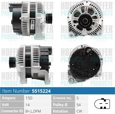 Hoffer H5515224 - Alternator autospares.lv