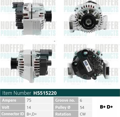 Hoffer H5515220 - Alternator autospares.lv