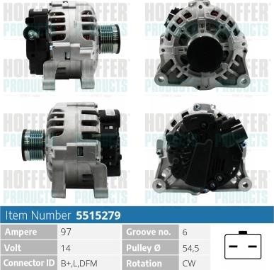 Hoffer H5515279 - Alternator autospares.lv