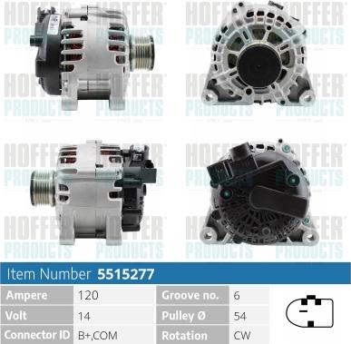 Hoffer H5515277 - Alternator autospares.lv