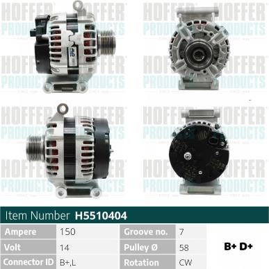 Hoffer H5510404 - Alternator autospares.lv