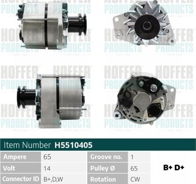 Hoffer H5510405 - Alternator autospares.lv