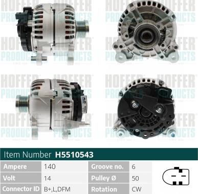 Hoffer H5510543 - Alternator autospares.lv