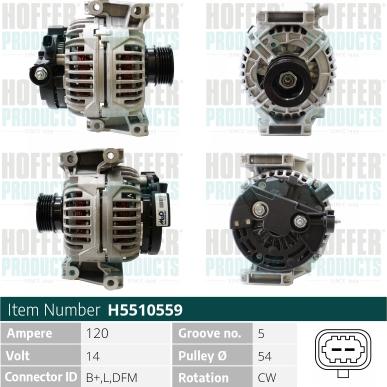 Hoffer H5510559 - Alternator autospares.lv