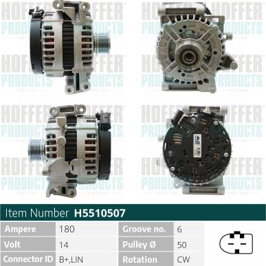 Hoffer H5510507 - Alternator autospares.lv