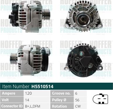 Hoffer H5510514 - Alternator autospares.lv