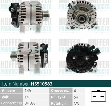 Hoffer H5510583 - Alternator autospares.lv