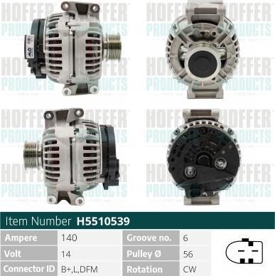 Hoffer H5510539 - Alternator autospares.lv