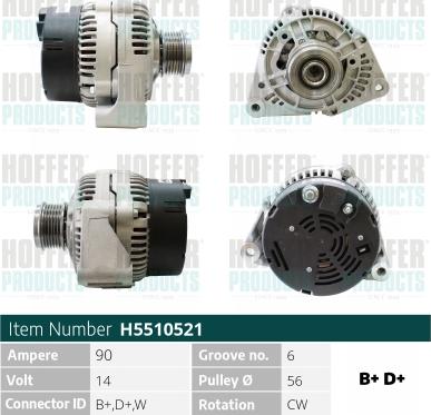 Hoffer H5510521 - Alternator autospares.lv