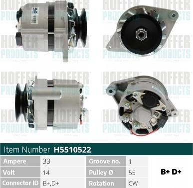 Hoffer H5510522 - Alternator autospares.lv