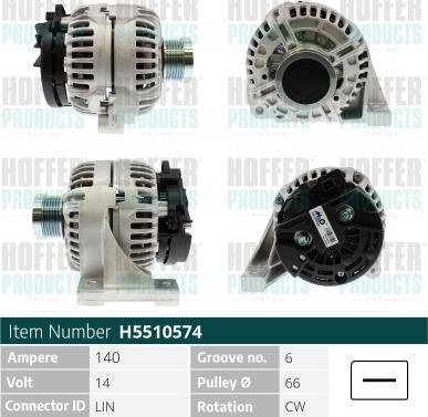 Hoffer H5510574 - Alternator autospares.lv