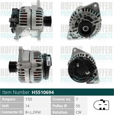 Hoffer H5510694 - Alternator autospares.lv