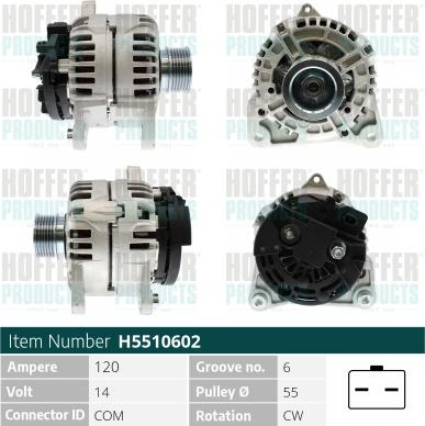 Hoffer H5510602 - Alternator autospares.lv