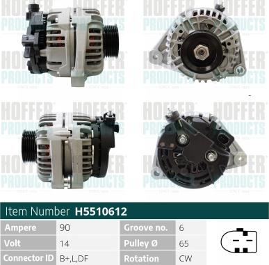 Hoffer H5510612 - Alternator autospares.lv