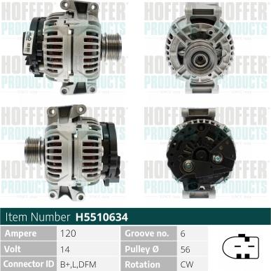 Hoffer H5510634 - Alternator autospares.lv