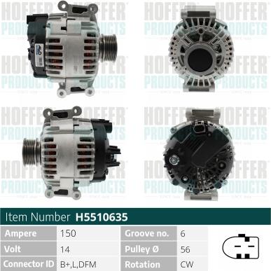 Hoffer H5510635 - Alternator autospares.lv