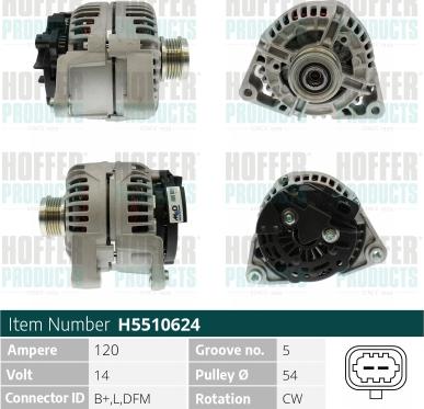 Hoffer H5510624 - Alternator autospares.lv