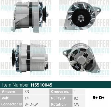 Hoffer H5510045 - Alternator autospares.lv