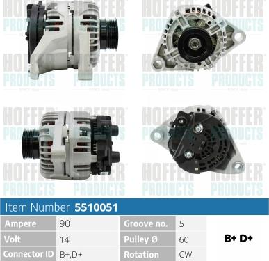 Hoffer H5510051 - Alternator autospares.lv