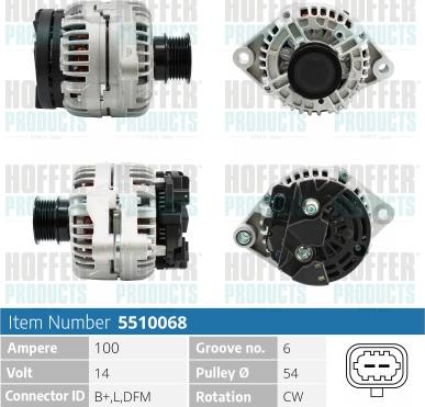 Hoffer H5510068 - Alternator autospares.lv