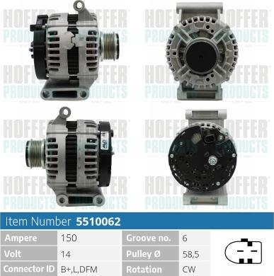 Hoffer H5510062 - Alternator autospares.lv