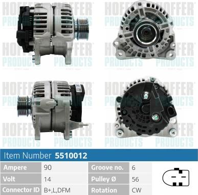 Hoffer H5510012 - Alternator autospares.lv