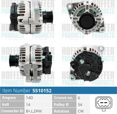 Hoffer H5510152 - Alternator autospares.lv