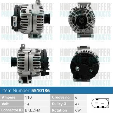 Hoffer H5510186 - Alternator autospares.lv