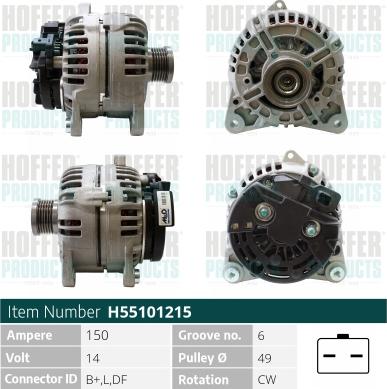 Hoffer H55101215 - Alternator autospares.lv