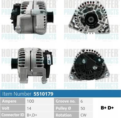 Hoffer H5510179 - Alternator autospares.lv