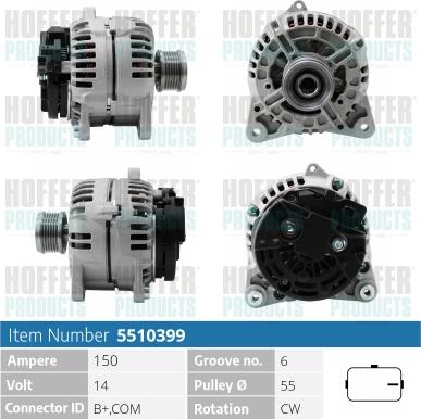 Hoffer H5510399 - Alternator autospares.lv