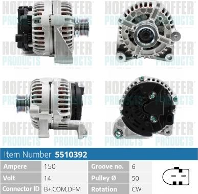 Hoffer H5510392 - Alternator autospares.lv